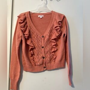 LC Lauren Conrad Coral Ruffled Cardigan